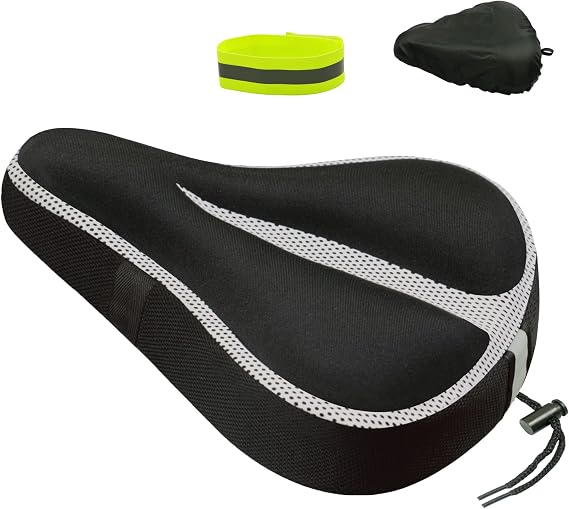 Geronmine Gel Bike Seat Cover Padded Bicycle Saddle Covers for Women & Men, Most Comfortable Exercise Bike Seat Cushion Cover, Soft for Spin Indoor Outdoor Cycling Class Mountain Stationary Bikes