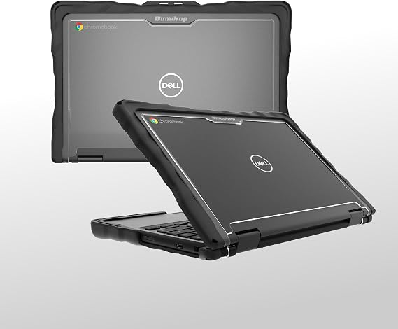 Gumdrop DropTech Custom Case Dell Chromebook 3120 | 3110 | 3100 (2-in-1) - Drop Tested Protection Rubberized Thread on Sides Seamless Asset Tagging Snap in Installati on for School or Work - Black