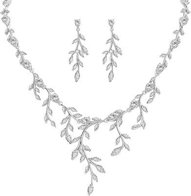 Silver Bridal Necklaces Set for Prom Wedding Jewelry Set Dangle Earrings for Bride Bridesmaid Teardrop Pendant Crystal Wedding Prom Jewelry