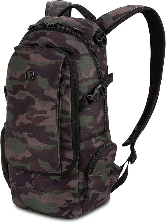 SWISSGEAR City Pack Backpack, Slim Profile, Camo/Green,15.9L, 18-Inch