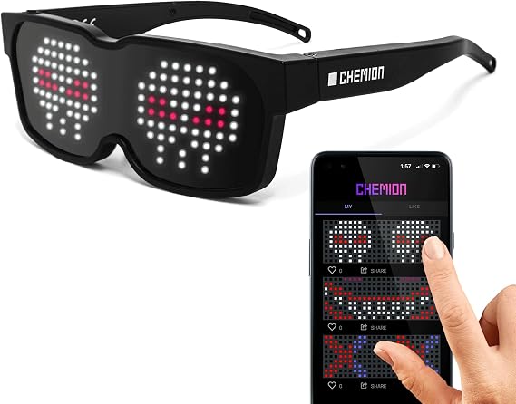 CHEMION LED Glasses for adults, Customizable Bluetooth LED Glasses, Perfect for Christmas, Halloween, and Birthday Parties (Color) (2024 Ver.)