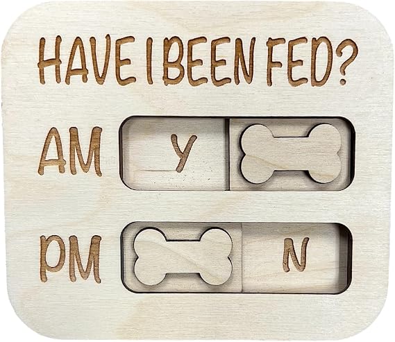 JennyGems Dog Feeding Reminder, Have I Been Fed, Dog Feeding Magnet, Feed Tracker AM PM, Wooden Reminder Slider for Fridge