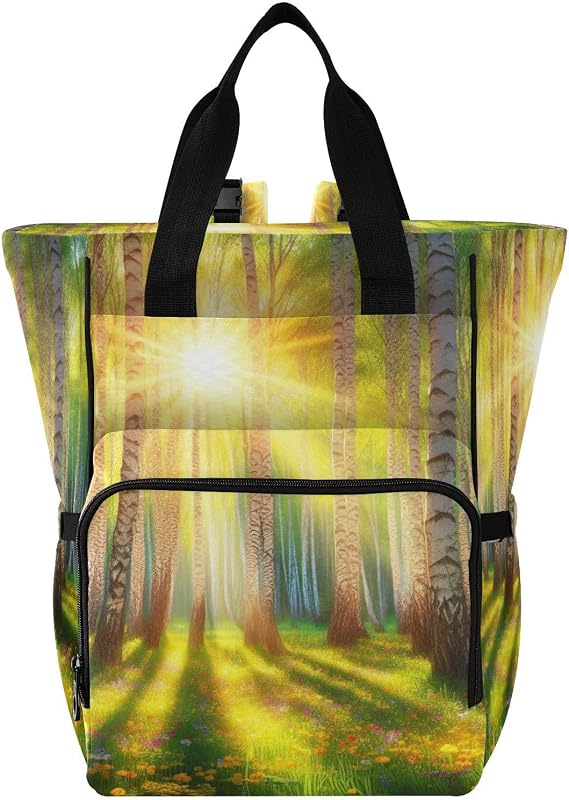 Diaper Bag Backpack, Sunlit Birch Grove Baby Diaper Bag - Waterproof Multifunction Travel Diaper Bag with Pacifier Case, Stroller Straps & Insulated Pocket - Unisex