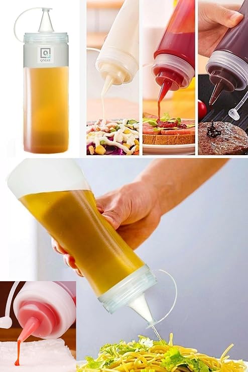 Qchef Hazırlık Şişesi (2 adet) Kapaklı Salata Sosu Zeytinyağı Ketçap Mayonez Sıkma Sosluk 400 ml