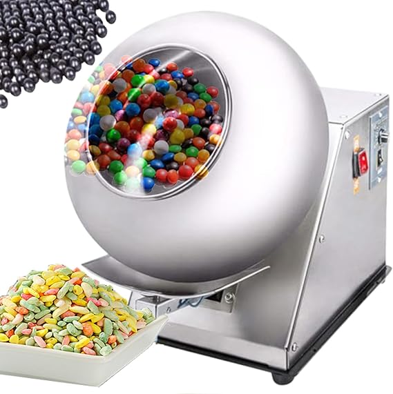 280w Automatic Tablet Coating Machine | Chocolate Coating Machine | 2-5kg/H Sugar Coating Pan Table Top Commercial Chocolate Panning Machine Polishing,Coating,Rounding,Drying,Silver