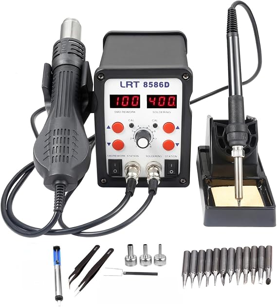 LRT 8586D Digital Hot Air Rework Station & Soldering Iron Combo | 2-in-1 Dual System, Precision & Safety, Smart Auto-Sleep, Adjustable Airflow, Complete Welding Kit