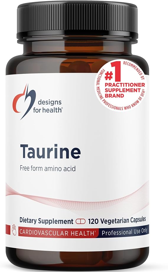 Designs for Health Taurine Capsules, Cardiovascular Support, 120 Capsules | 1000mg (1g) Taurine Amino Acid Pills, Cardiovascular Support Supplement, Non-GMO, Vegan