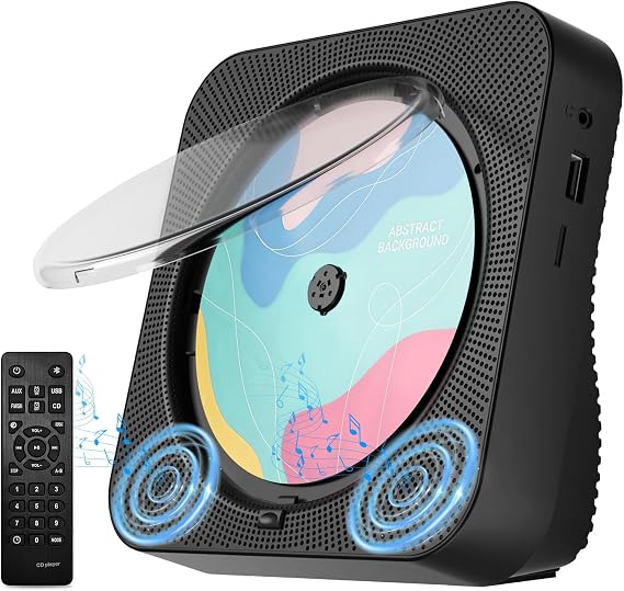 CD Player Portable with Bluetooth Desktop CD Players for Home with HiFi Sound Speakers,Mini Cute CD Player for Kids,Remote Control,Dust Cover,LED Display,Boombox FM Radio (Black)
