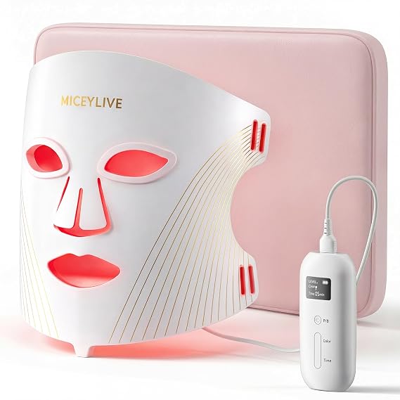 Red Light Therapy for Face Mask, Blue Light Therapy for Acne, Gifts for Women, Wrinkle Care LED Face Mask, 432 LED with Full Face Coverage & 3 Light Modes, Travel Bag for Home Use & Travel,White Pink