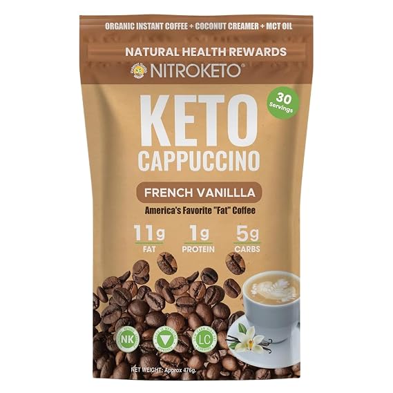 Keto Cappuccino - French Vanilla Coconut Cream - Keto Instant Coffee Mix with MCT Oil - Low Carb/High Fat, Organic Coffee Supports Ketosis - Energy - No Sugar - Made in USA - 30 Servings