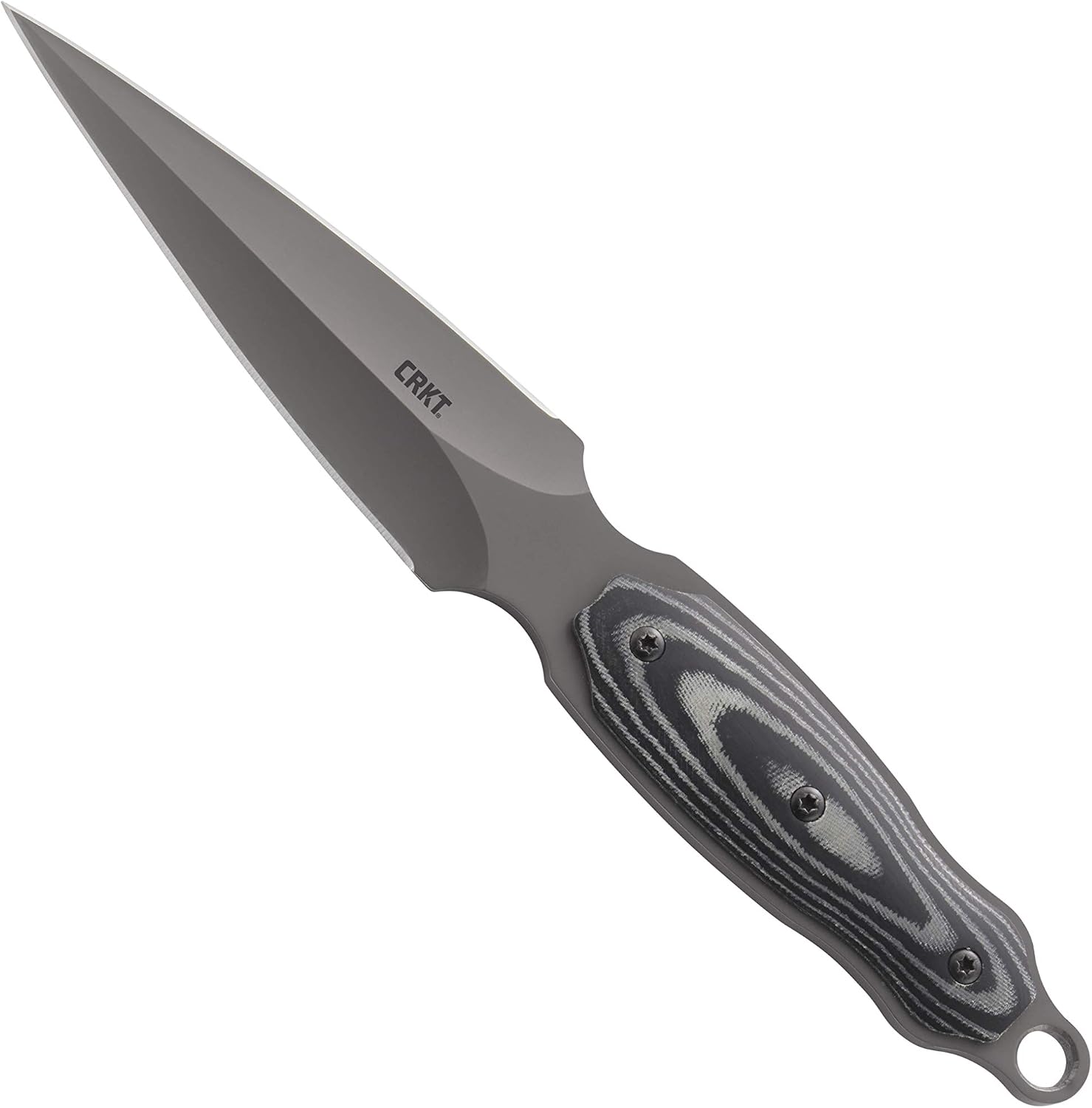 COLUMBIA RIVER KNIFE & TOOL CRKT Shrill Fixed Blade Knife with Light Weight, Double Edged Ti Nitride Finish, Resin Infused Fiber Handle, Leather Sheath with Boot Clip 2075