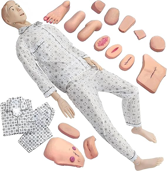Patient Care Medical Manikin for Training 5.57FT Life Size, Nursing Training Mannequin CPR Simulator Basic with Wound Modules, Highly Simulated for Students Nursing Education Teaching Skills