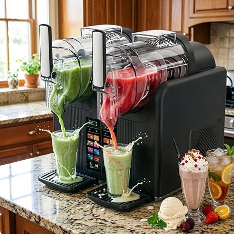 Automatic Slushy Maker, 7-in-1 Slushie Machine, 430W Soft Serve Ice Cream Maker W/Dual 2l Tanks, 7 Presets, Self Clean, Touch Panel, for Drinks and Desserts(Black)