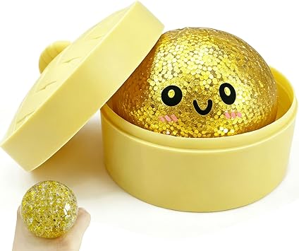 1PCS Mini Glitter Dumpling Squishy, 2026 Upgrade Dumling Mystery Box, Colorful Dumplings Stress Balls Fidget Sensory, Fidget Squeeze Toy for Holiday & Birthday Gifts Gold
