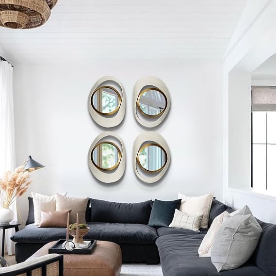 homary Decorative Wall Mirror, 4-Piece Modern 23.6" Large White & Gold Abstract Wall Mirror Decor for Living Room, Bedroom, Dining Room and Bathroom