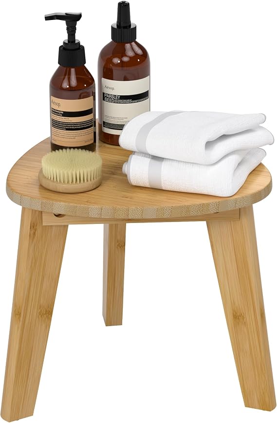Domax Shower Stool for Shaving Legs, Non-Slip Bamboo Shower Foot Rest | Waterproof & Stable Shower Bench, 12 inches Triangle Foot Rest Stool For Bathroom, Living Room, Bedroom