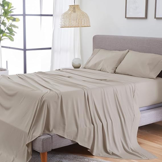 Bedgear Hyper-Linen Bed Sheet Set - Breathable and Quick-Drying - Silky-Smooth Bedding Alternative - Includes Fitted Sheet, Flat Sheet, and 2 Pillowcases - Queen - Medium Beige