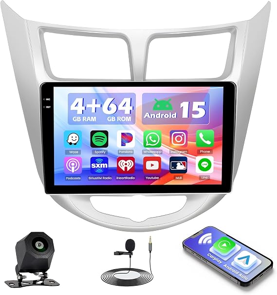 Hikity [4+64G] for Hyundai Accent 2010-2016 Android Car Stereo, 9 Incell Touchscreen Radio Wireless Radio CarPlay/Android Auto Bluetooth GPS Navigation WiFi FM/RDS + AHD Backup Camera