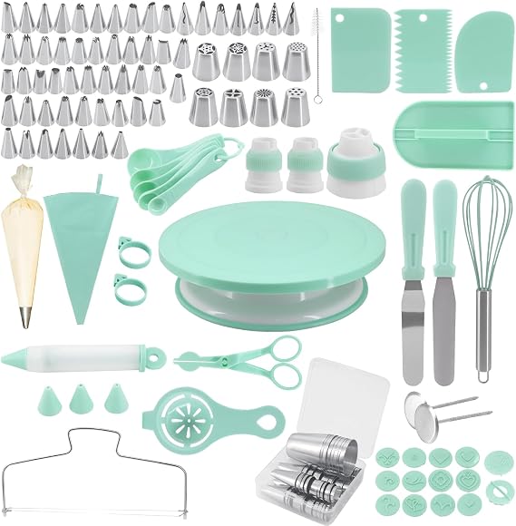 137 Pcs Cake Decorating Kit, Cake Decorating Set with Cake Turntable, Cake Decorating Tools, 3 Cake Scrapers, 2 Spatulas, 32 Piping Bags, for Beginners or Professional