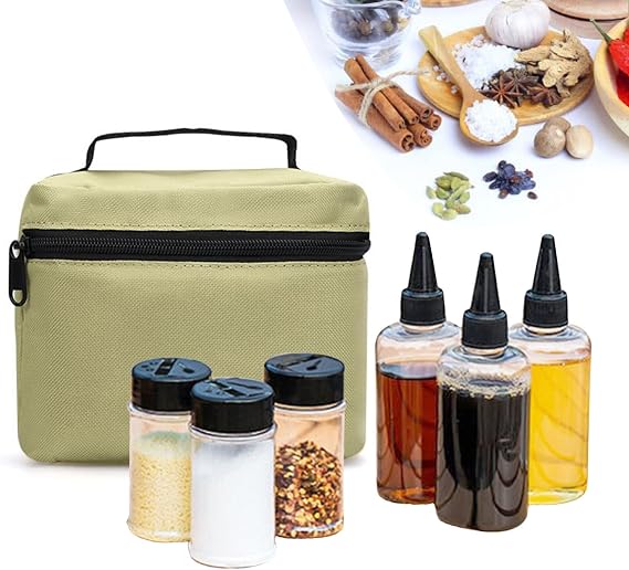 RoseFlower Camping Portable Spice Jars Set, Outdoor sanuce bottle of 6 Sauce Condiment Storage Container, Vinegar oil bottle, Sharp Mouth Seasoning Box for Outdoor BBQ Picnic hiking self-driving trip