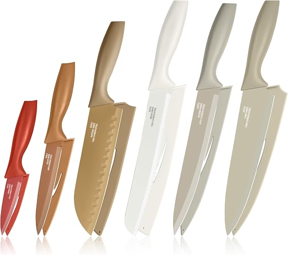 Homikit Kitchen Knife Set Stainless Steel 6-Piece Knife with Protective Cover Colourful Sharp knife set with chef's knife meat knife bread knife utility knife paring knife santoku knife non-stick rustproof