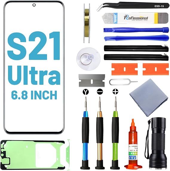 Screen Replacement for Samsung Galaxy S21 Ultra,Replacement Screen for Galaxy S21 Ultra Series 6.8 inch,Screen Repair Kit with Waterproof Adhesive(NO OLED & Touch Digitizer)