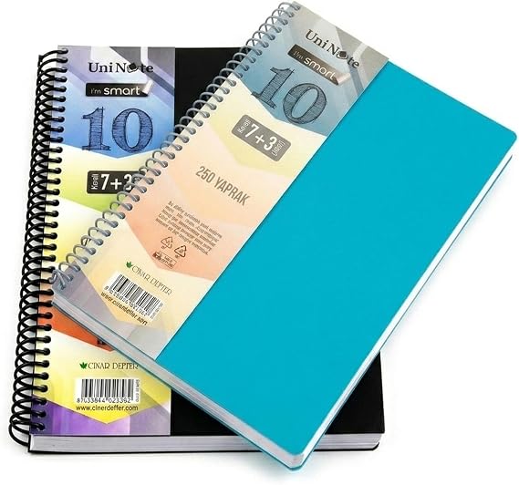 UniNote I'm Smart Spiralli 8+4 Ayraçlı 300 Yaprak 600 Sayfa Defter 12 Bölmeli - 8 Bölüm Kareli 4 Bölüm Çizgili Sert Kapak Akıllı Tasarım (Karışık Renklerde)