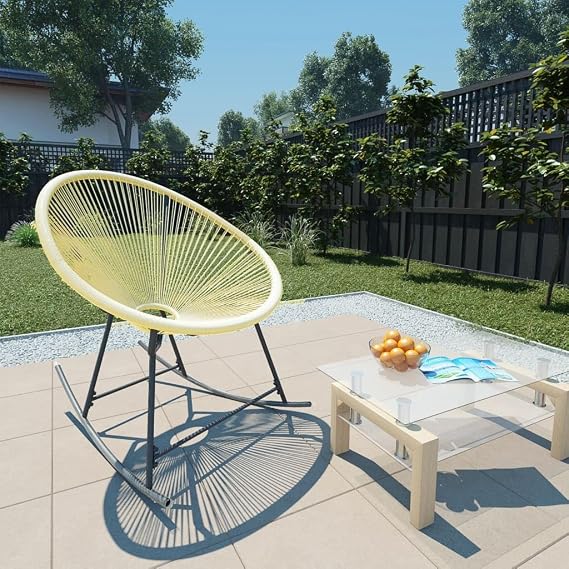 Outdoor Acapulco Chair Poly Rattan,Patio Rocker,Porch Chair,Wooden Rocking Chair,Lounge Chair,Retro Rocking Chair,TV Chair,for Garden, Lawn, Backyard,Indoors, Patio,Beige