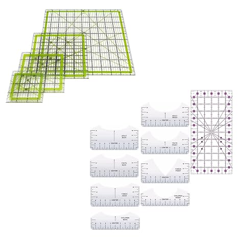 Quilting Sewing Rulers with 8 PVC Tshirt Rulers,Acrylic Quilting Templates,Clear Precision Ruler for Quilting Sewing,Tools Supplies Accessories