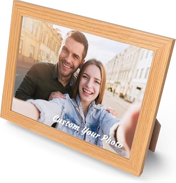 WEGA Custom Canvas Photo Prints with 10x8 Picture Framed,Personalized Picture on Canvas Wall Art/Desk Decor for Family Gifts for Mom/Men/Women (Wood)
