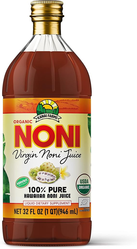 Virgin Noni Juice - 100% Pure Organic Hawaiian Noni Juice - 32oz Glass Bottle