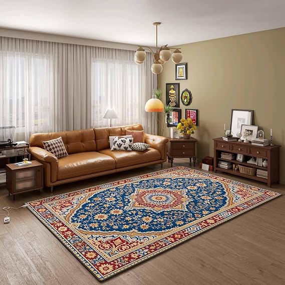 Removable Portable Heated Floor Mat, Graphene Electric Heating Carpet, Foot Warmer Under Desk Heater, Energy Saving Indoor Heated Rug, Suitable for Yoga(Color20,100x150cm/39.4x59.1in)