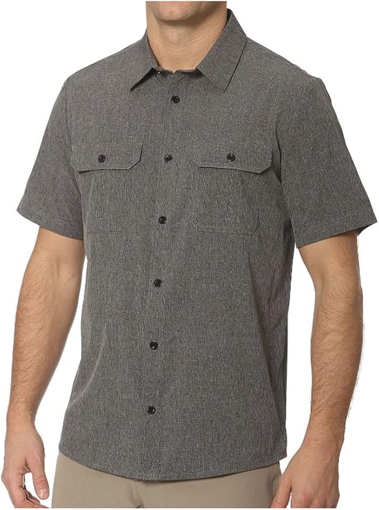 ZeroXposur Stretch Active SS Button Down Shirt (S, Heather Slate)