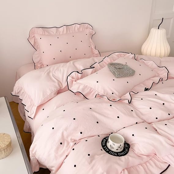Pink Duvet Cover Set King Size,3 Pcs 1 Duvet Cover with 2 Pillowcases,Cute Bedding Set for Teen Girls,Chic Coquette Brushed Wash Soft Comforter Quilt Covers for Fall Winter 104"90