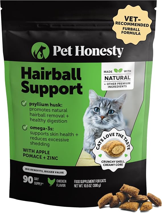 Cat Hairball Remedy Treats - Dual Texture Crunchy Creamy Hairball Treatment for Cats, Furball Relief Control Supplement with Fiber, Fish Oil for Indoor Cats Skin Coat Digestion (90-Day Supply)