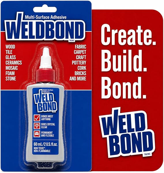 Weldbond Non-Toxic Glue 60 ml / 2 fl.oz Adhesive Wood Glue for Woodworking or Craft Ceramic Mosaic Glass Tile Styrofoam Fabric and Any Porous Surfaces. Dries Crystal Clear, No Fumes Non-Flammable PVA