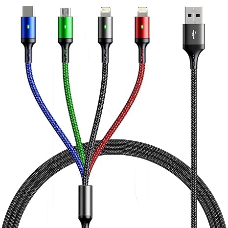 Long Multi USB Cable [3M/4A] Universal Fast Charging Cable Data Sync Multiple Charging Cable with Micro USB Type C Lightning for Phone 16 15 14/Tablets/Galaxy/Huawei/LG/Carplay (1.3 m)