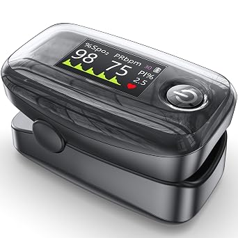 Alecaremed YM504 Pulse Oximeter, 4 Color TFT-OLED 20 Memory Oxygen Monitor Fingertip, Blood Oxygen Saturation Monitor with Alarm, Batteries and Lanyard Black