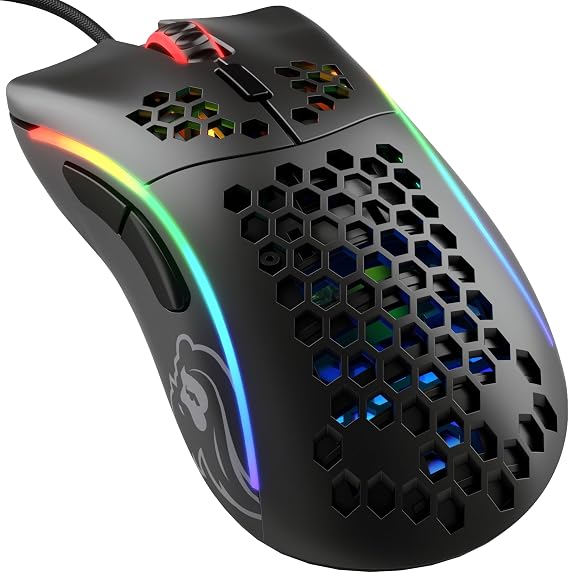 Glorious Gaming Model D- (Minus) Wired Gaming Mouse – superleichtes Wabendesign mit 61 g RGB-Beleuchtung ergonomisch Pixart 3360 Sensor Omron-Schaltern PTFE-Füße 6 Tasten – Mattschwarz