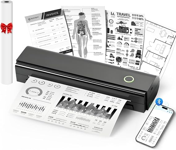 Portable Printers Wireless for Travel, N80 Bluetooth Thermal Printer | Bluetooth Portable Inkless Printer Support 8.5" X 11" US Letter & A4, Compatible with iOS, Laptop, Android