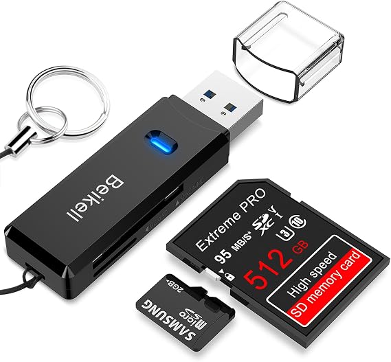 Beikell USB 3.0 Card Reader,High-speed SD/Micro SD Card Reader | Memory Card Adapter-Supports SD/TF/SDHC/SDXC/MMC-Compatible with Windows,OS