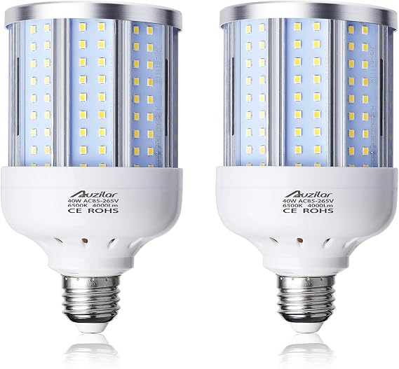 40W LED Corn Light Bulb Corn Lamp (280W Equivalent 6500K) Cool Daylight White Corn LED Bulb E26/E27 Medium Base for Indoor Garage Factory Warehouse Backyard 85V-265V (2-Pack)