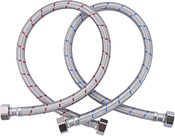 12 Inch Length Faucet Hose 1/2 to 1/2, Braided Stainless Steel cUPC Supply Lines 1/2 Inch FIP x 1/2 Inch FIP Sink Hose Attachment for Faucet 1 Pair