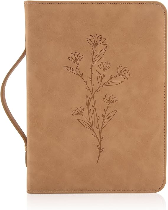 Large Bible Cover Case for Women - Embossed Faux Leather Book Organiser with Handle & Zipped Pocket - Floral Scripture Bag for Church, Study & Service - Christian Gifts for Ladies Mum Daughter