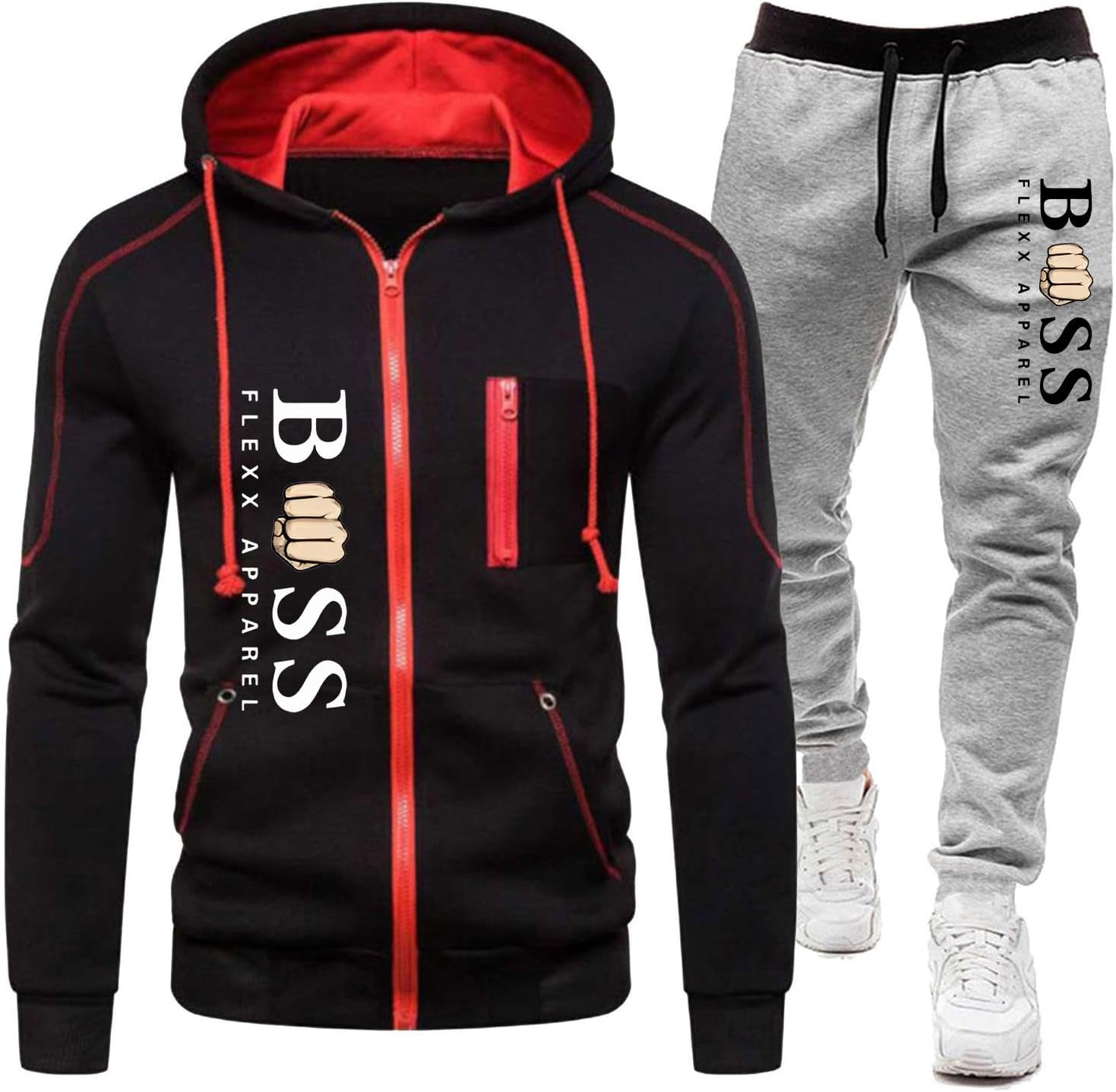 Mens Tracksuit Sets Letter Print Full Zip Jogging Sports Gym Suit 2 Piece Athletic Swimsuits Hooded Sweatshirt and Sweatpants 2 Piece Sweatshirt and Joggers