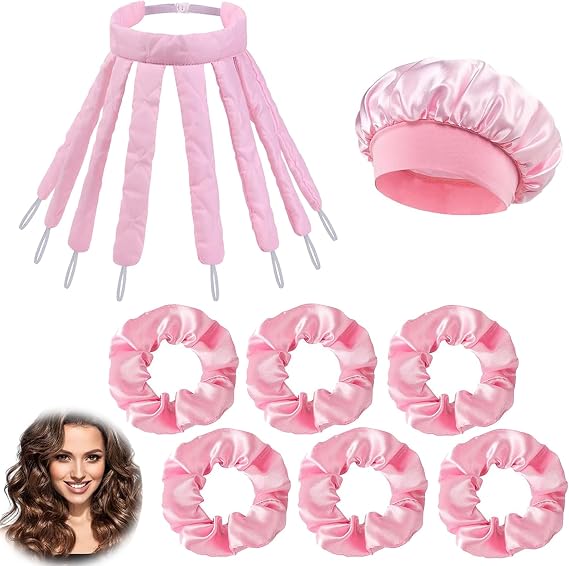 8Pcs Octopus Heatless Curler Set, Overnight Heatless Curls for Long Hair, Soft Sleeping Ribbon Hair Rollers with Nightcap and Hairbands, DIY No Heat Styling Tools for Home Travel
