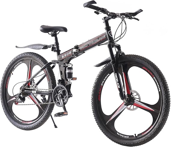 BSTSEL 26 Inch Folding Mountain Bike 3 Spoke Wheels Bicycle,17 Inch Frame Mountain Bicycle - 21 Speeds Disc Brake