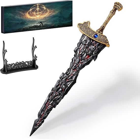 RACEROCKET Eldens Rings Maliketh's Black Blade Sword Model – 11.8-Inch Metal Craft Sword, Peripheral Prop with Display Stand, Action Figure Collectible Toy, Desk Decor, Gift