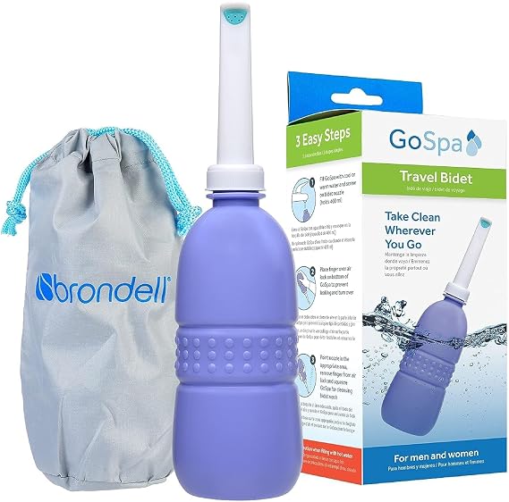 Brondell GoSpa Travel Bidet GS-70 Portable Peri Bottle for Postpartum & Perineal Care, 400ml Handheld Bidet with Angled Nozzle, Collapsible Design, Nozzle Storage & Travel Bag, Amaranthine