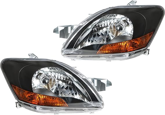 Replacement for Yaris Sedan 2007-2011 Headlight Assembly Black Projector Left and Right Side Pair
